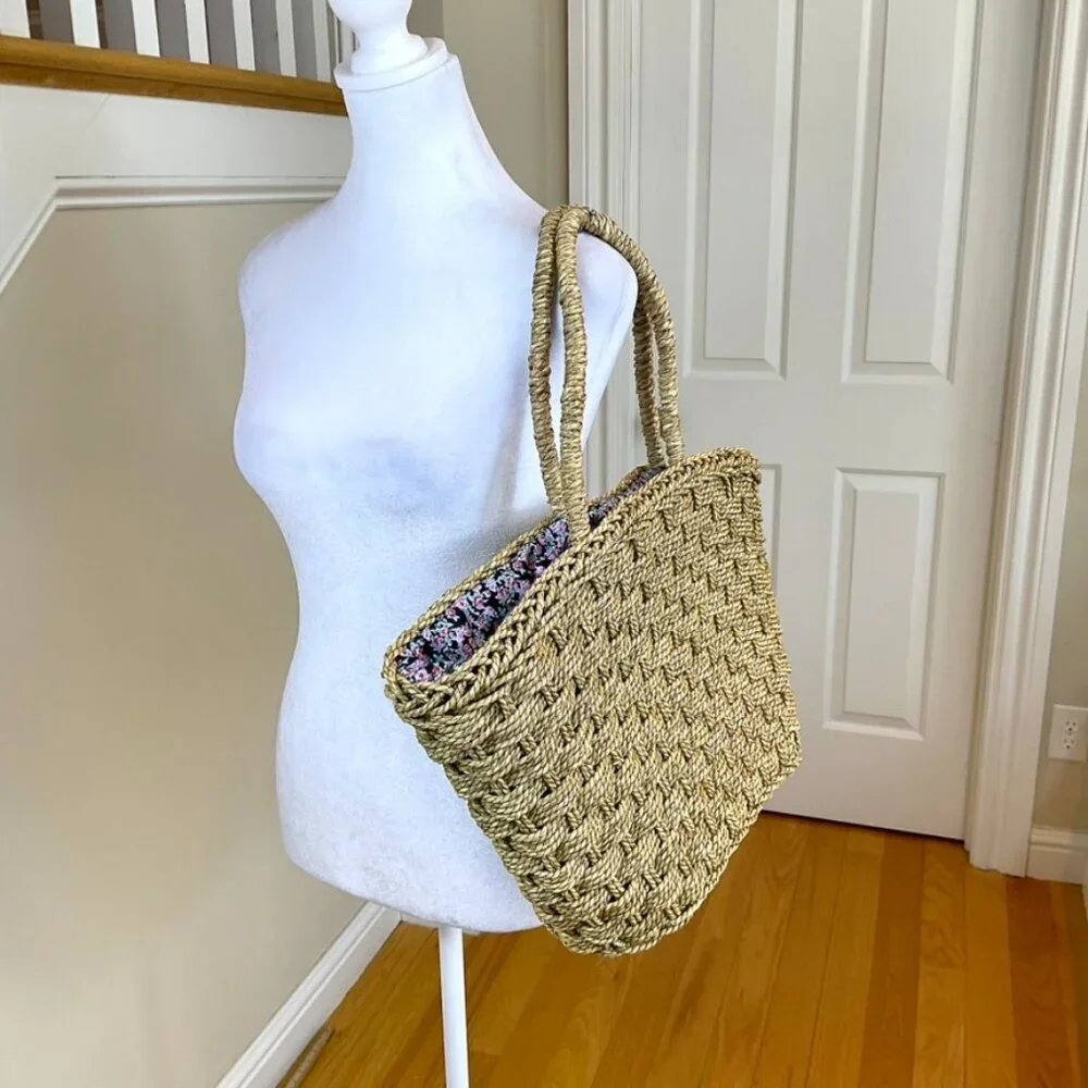 C&C California Shoulder Bag Raffia Floral Drawstring Liner (OS)